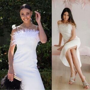 Anthropologie Elliatt Harley Feather Dress in Ivory White Midi in XL NEW